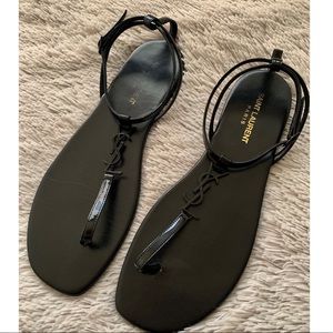 Saint Laurent YSL Monogrammed Sandals in Black